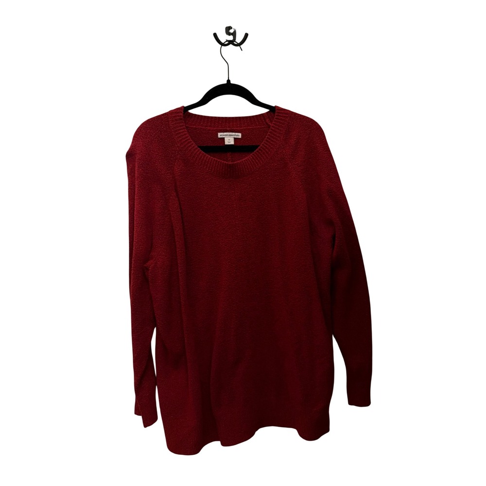 Amazon Essentials Womens 2X Burgundy Red Cotton Blend Raglan Crewneck Sweater